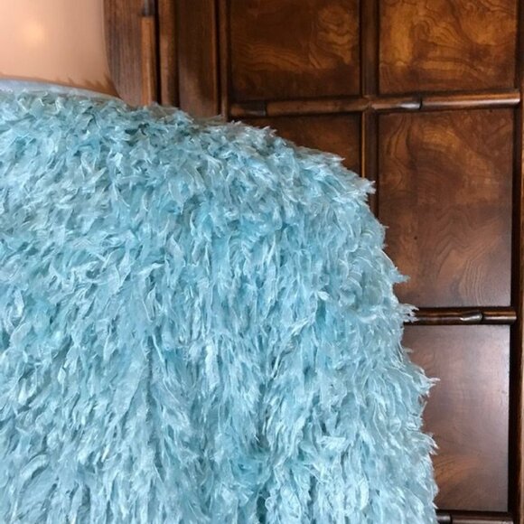 NWOT Colleen Lopez Aqua Faux Feather Jacket - Picture 9 of 13